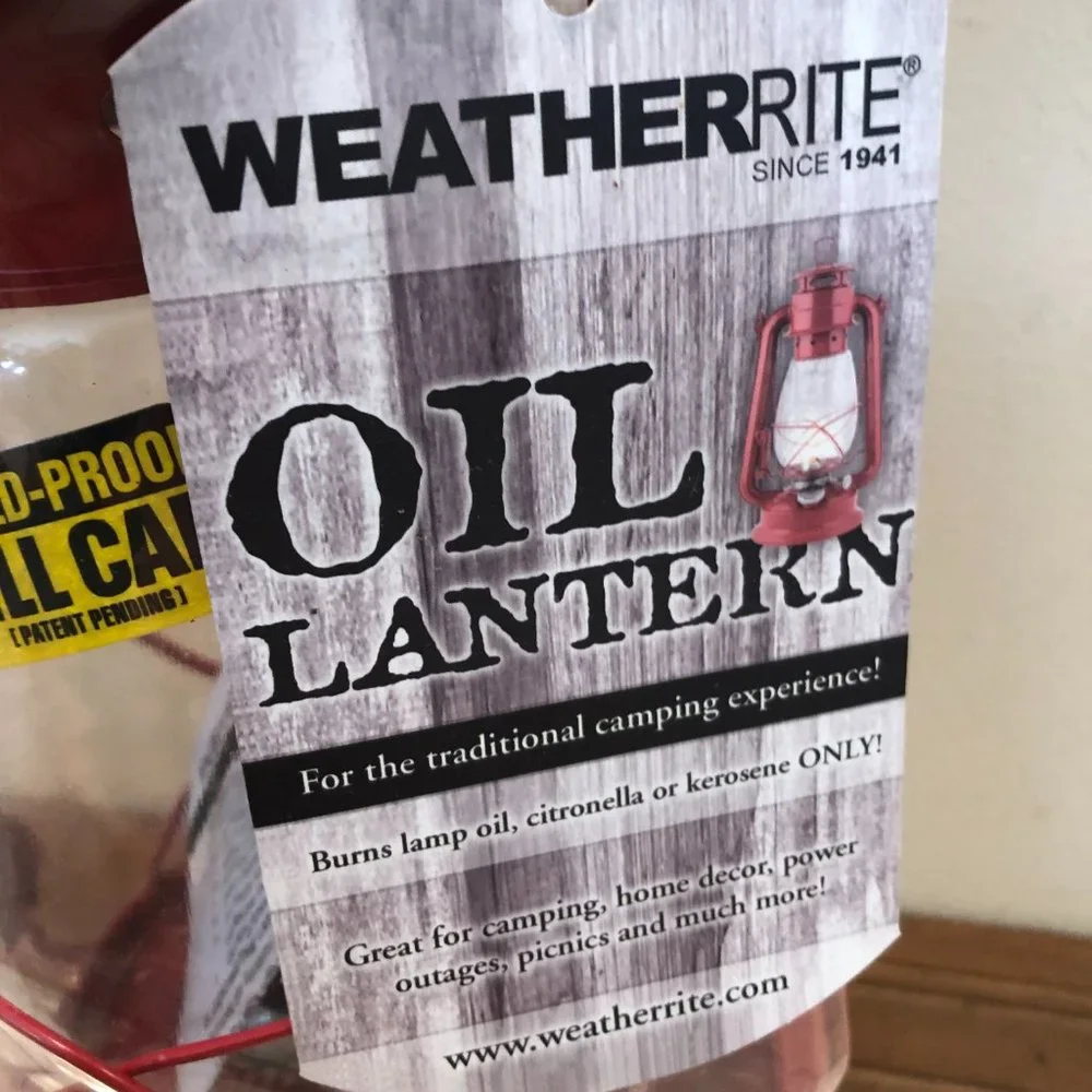 Kerosene OIL LANTERN red glass globe indoors outdoors hurricane WEATHERRITE NWT